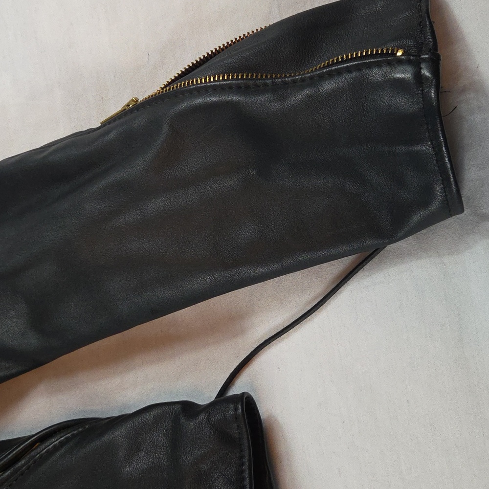 Brooks Black Leather Biker Jacket Coat Womens Size 42 MEDIUM Womans M - Picture 7 of 16